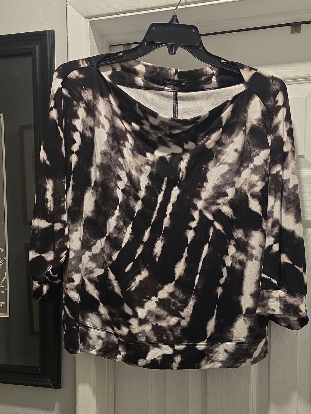 Simply Vera Vera Wang Black & White Tie-Dye Cowl Neck Top